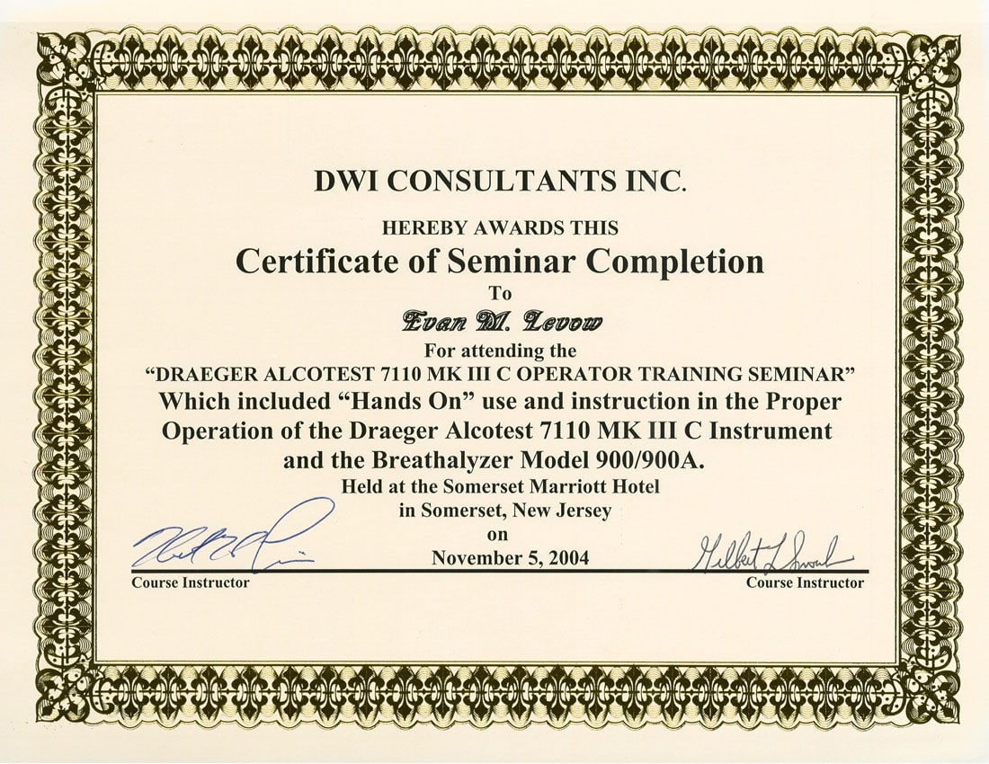 Levow DWI Law Certifications and Awards