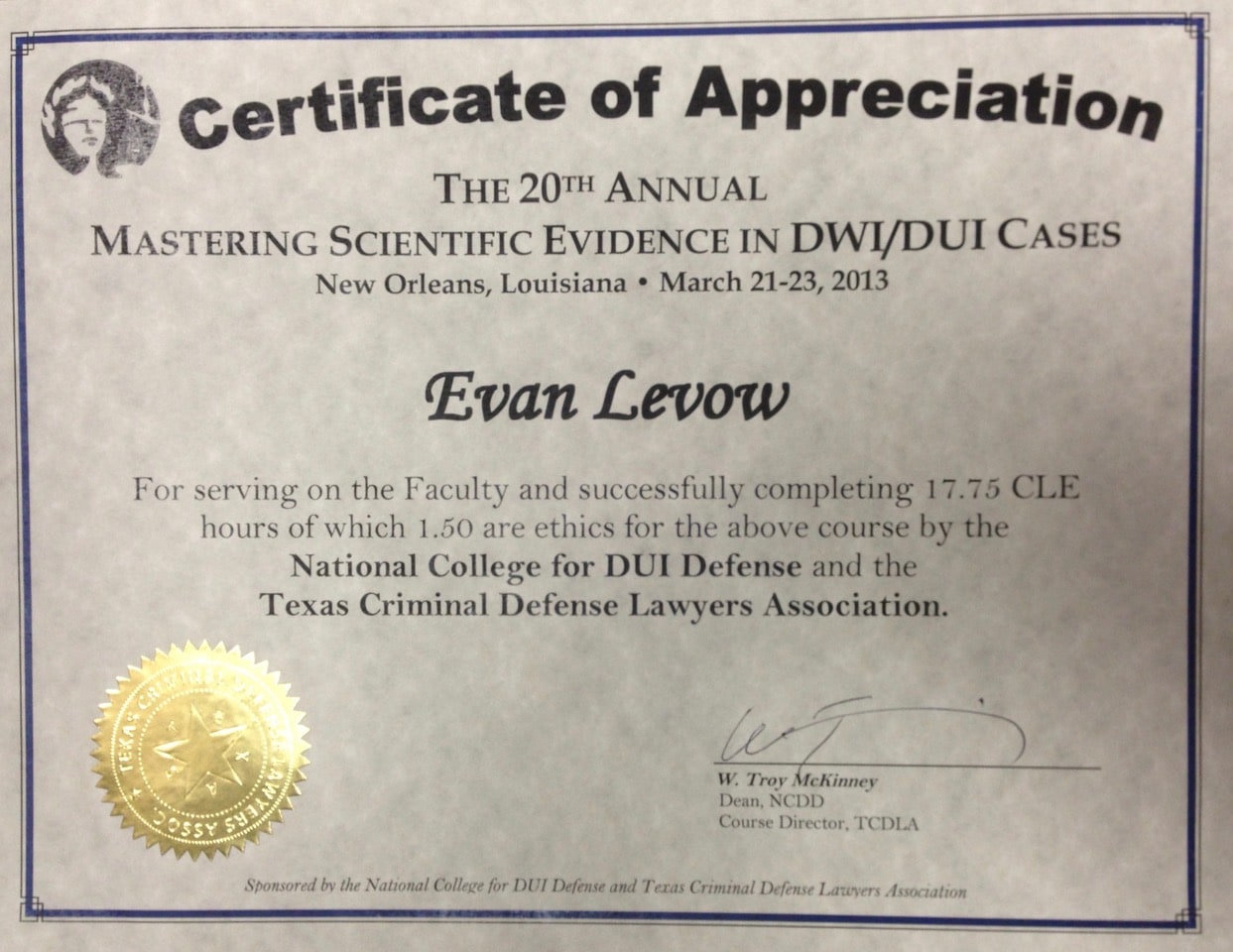 Levow DWI Law Certifications and Awards