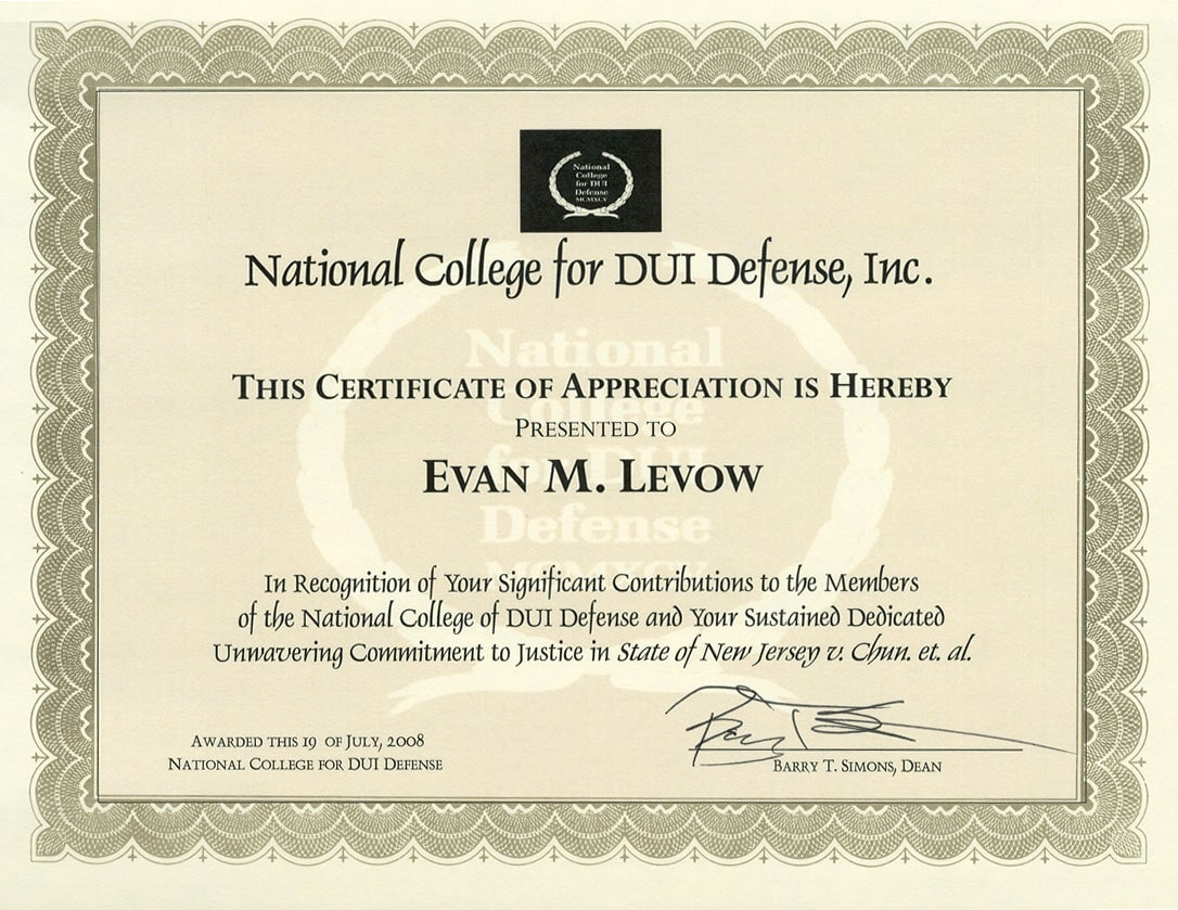 Levow DWI Law Certifications and Awards