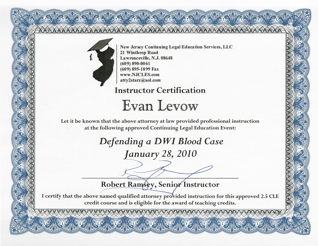 Levow DWI Law Certifications and Awards