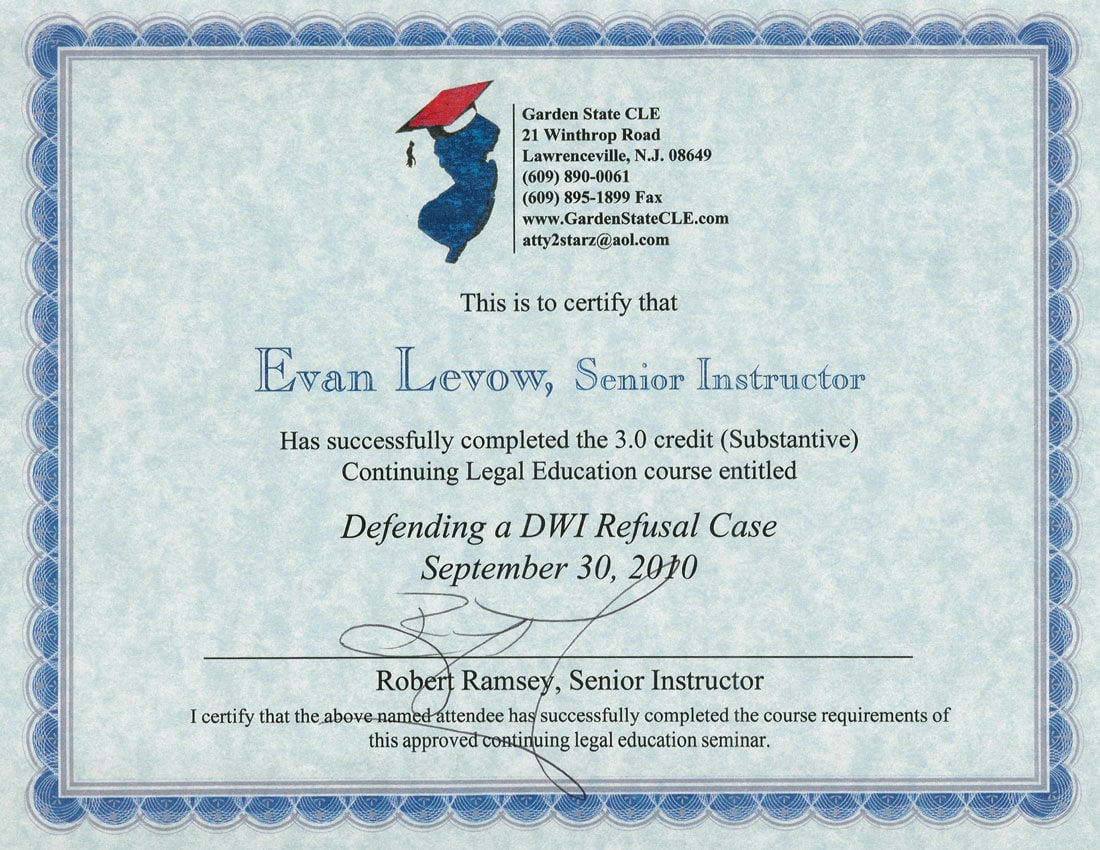 Levow DWI Law Certifications and Awards