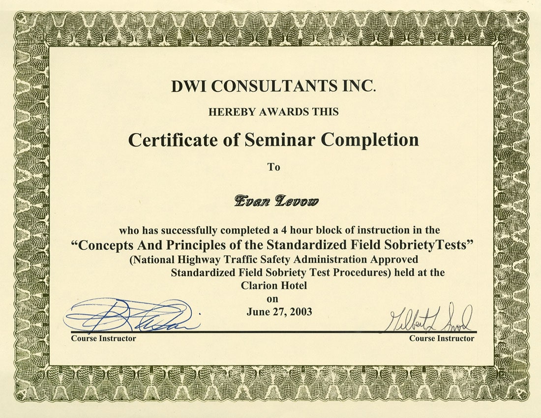 Levow DWI Law Certifications and Awards